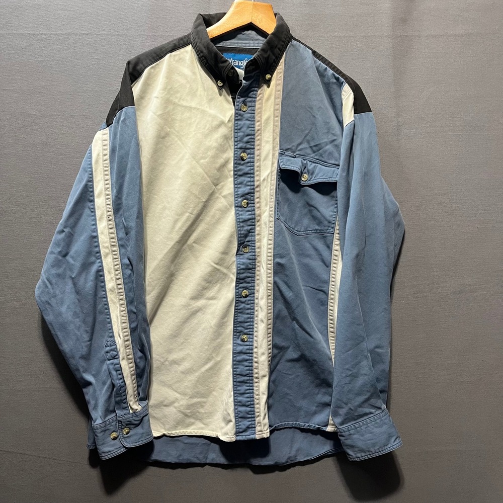 Wrangler Western Shirts Mens Blue Colorblock Long Sleeve Button Down XL